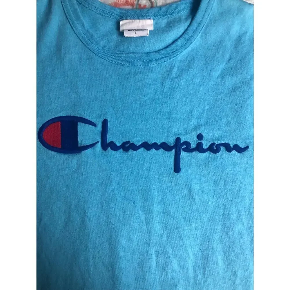 Champion Embroidered Logo Blue TShirt Medium Classic Casual Retro - Picture 4 of 7